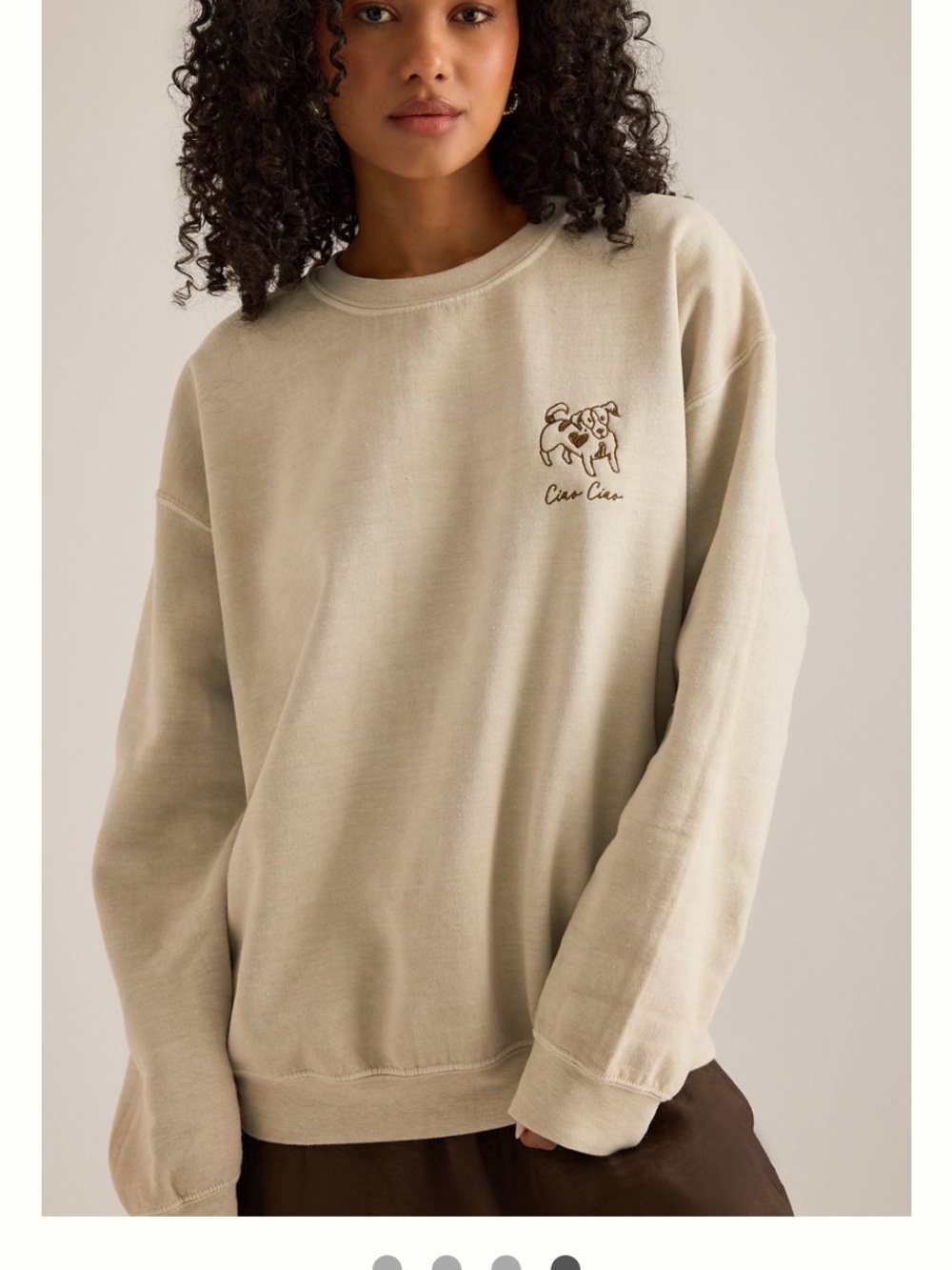 Anthropologie Embroidered Dog Beige Crewneck Sweatshirt